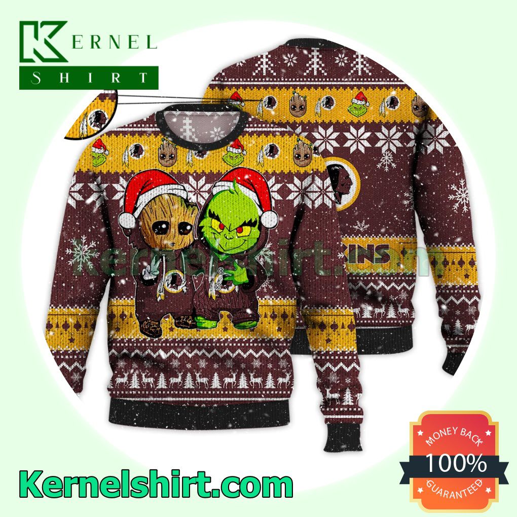 Washington Commanders Baby Groot And Grinch Xmas Knitted Sweater NFL Lover