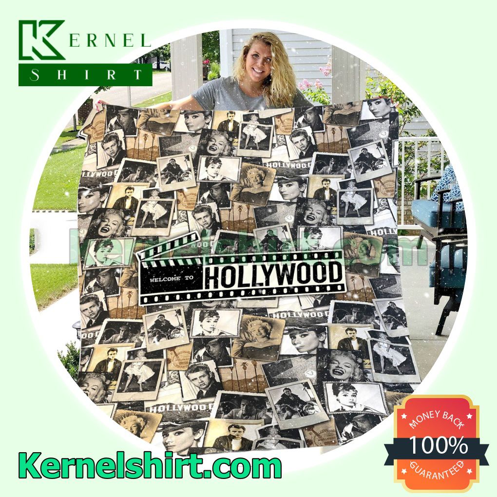 Welcome To Hollywood Stars Retro Sherpa Fleece Throw Blanket