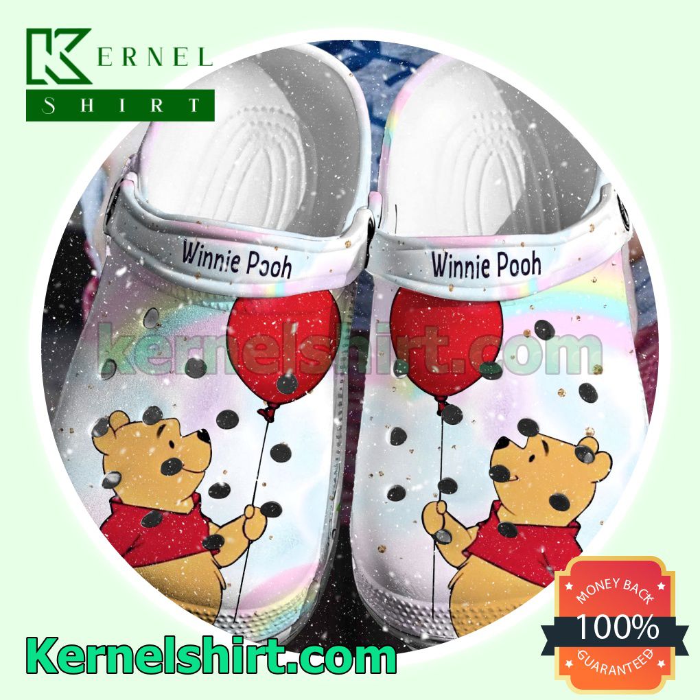 Winnie Pooh Holding A Red Balloon Clogs Shoes Slippers Sandals