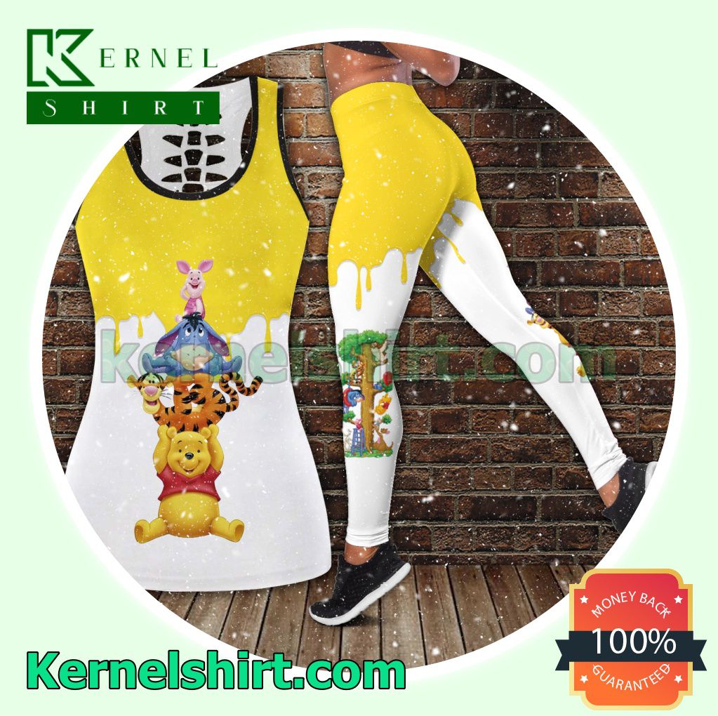 Winnie The Pooh Characters Stack Yellow And White Hooded Sweatshirt Women Legging