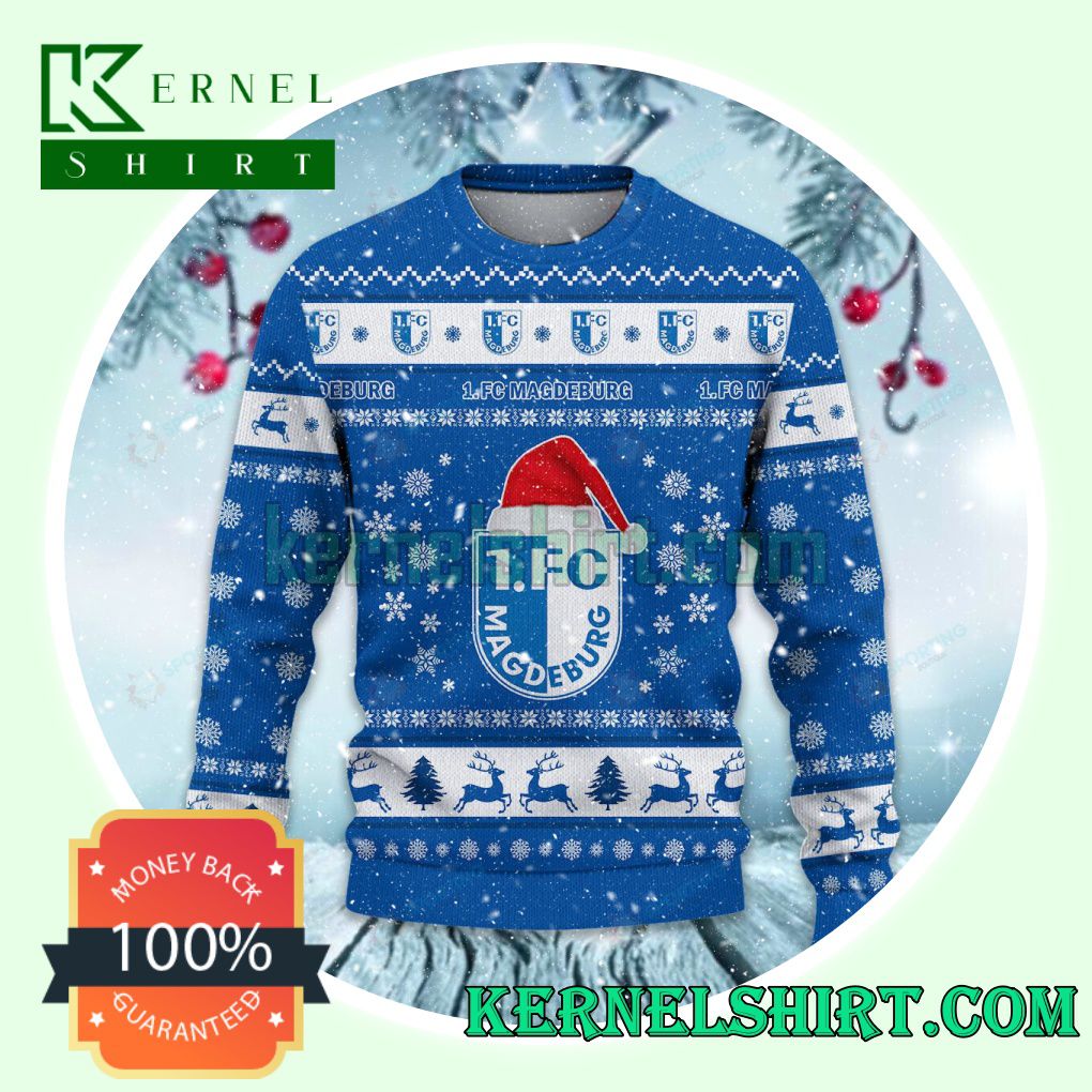 1. FC Magdeburg Club Snowflake Xmas Knit Sweaters a