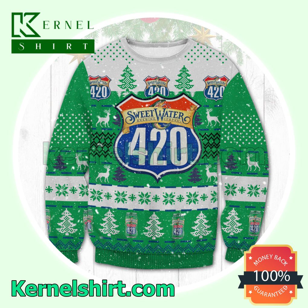 420 Extra Pale Ale Beer SweetWater Brewing Company Knitted Christmas Sweatshirts