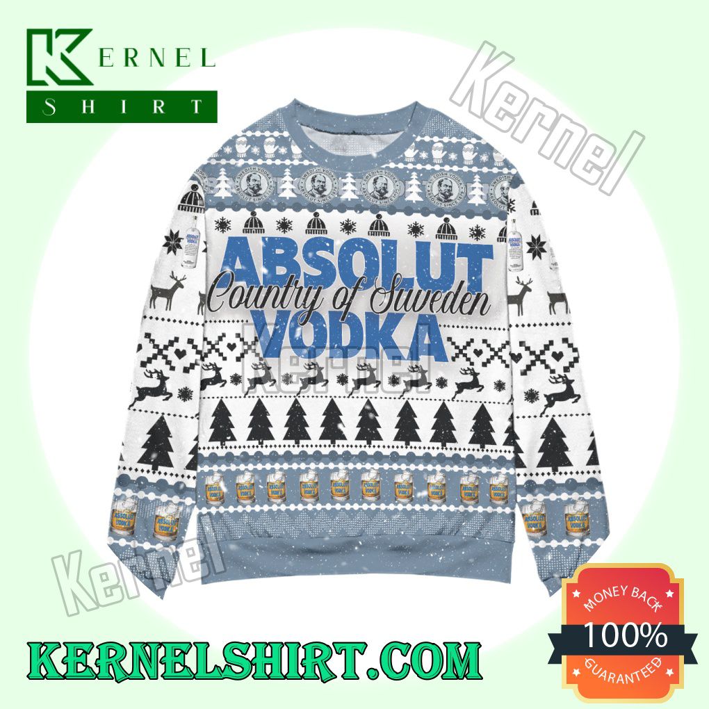 Absolut Vodka Country Of Sweden Vodka Pine Tree & Snowflake Knitted Christmas Sweatshirts