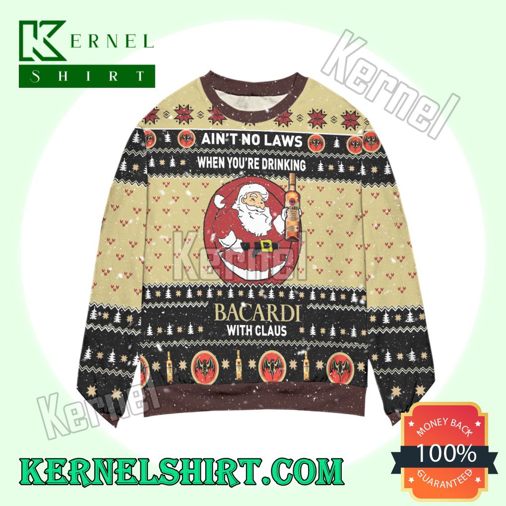 Ain't No Laws When You're Drinking, Bacardi With Claus Knitted Christmas Sweatshirts