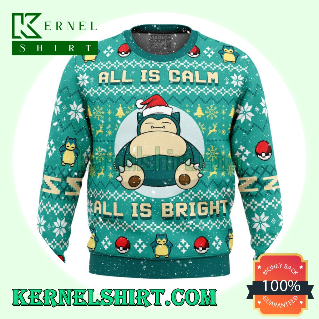 All Is Calm All Bright Snorlax Pokemon Manga Anime Knitting Christmas Sweatshirts