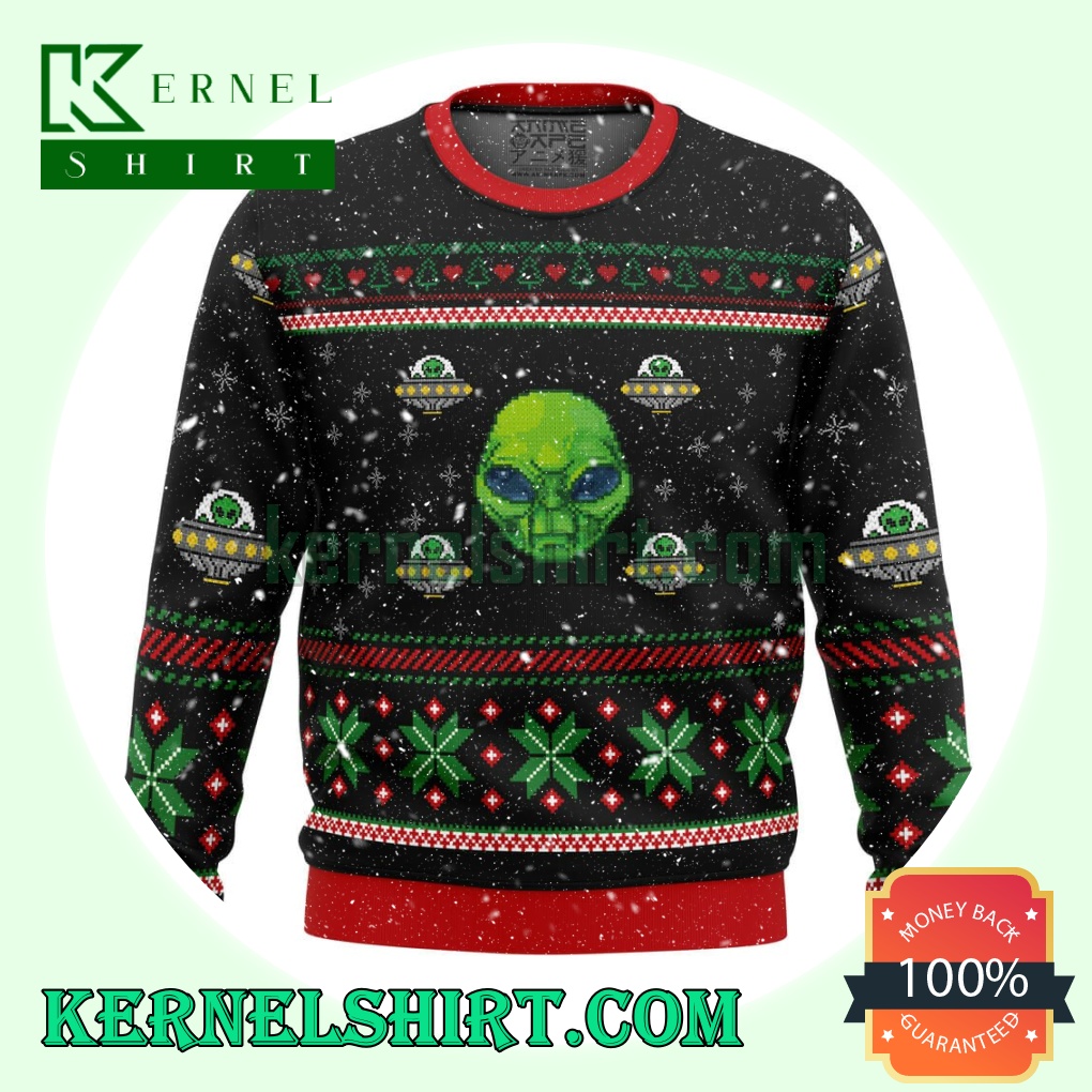 Area 51 Ufo And Snowflake Knitting Christmas Sweatshirts