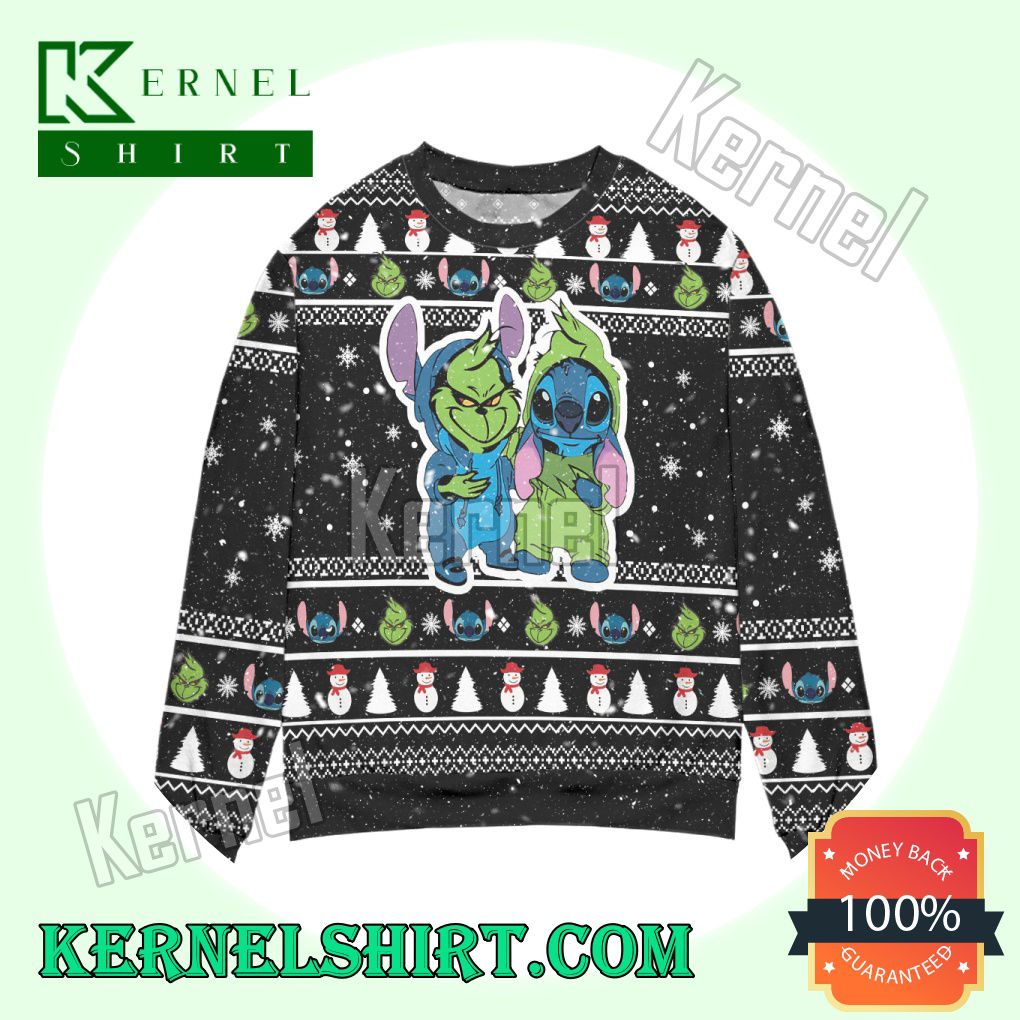 Baby Grinch And Stitch Snowman Pattern Claus Knitted Christmas Sweatshirts