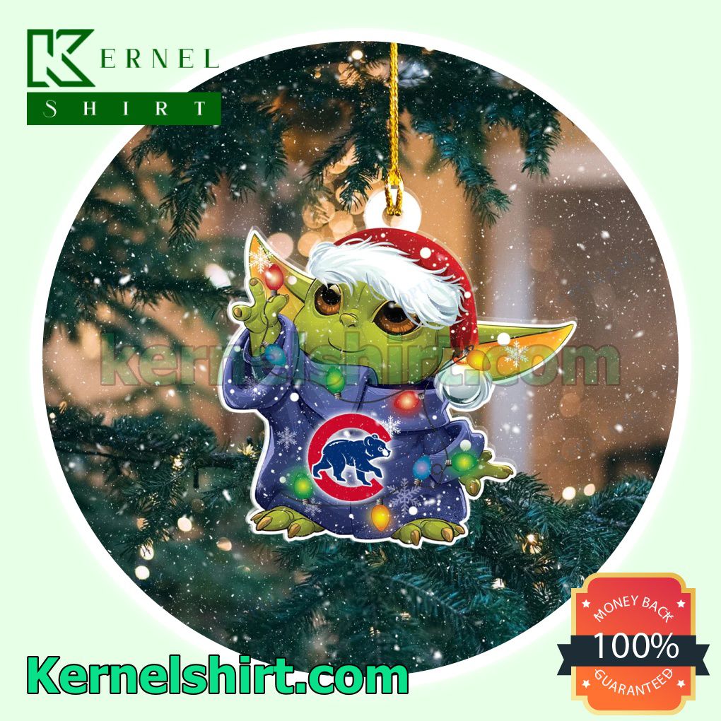Baby Yoda Chicago Cubs Holiday Ornaments