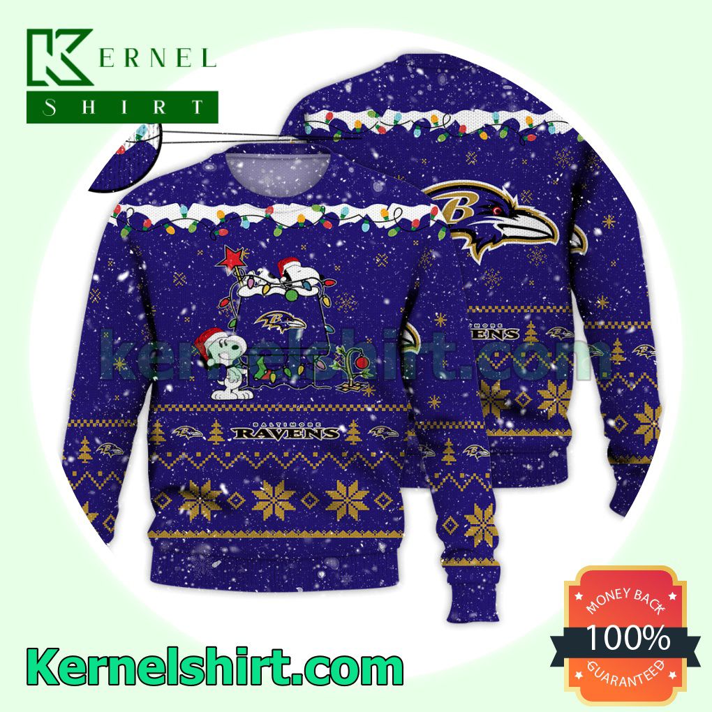 Baltimore Ravens Snoopy Dog House Xmas NFL Knitted Sweater