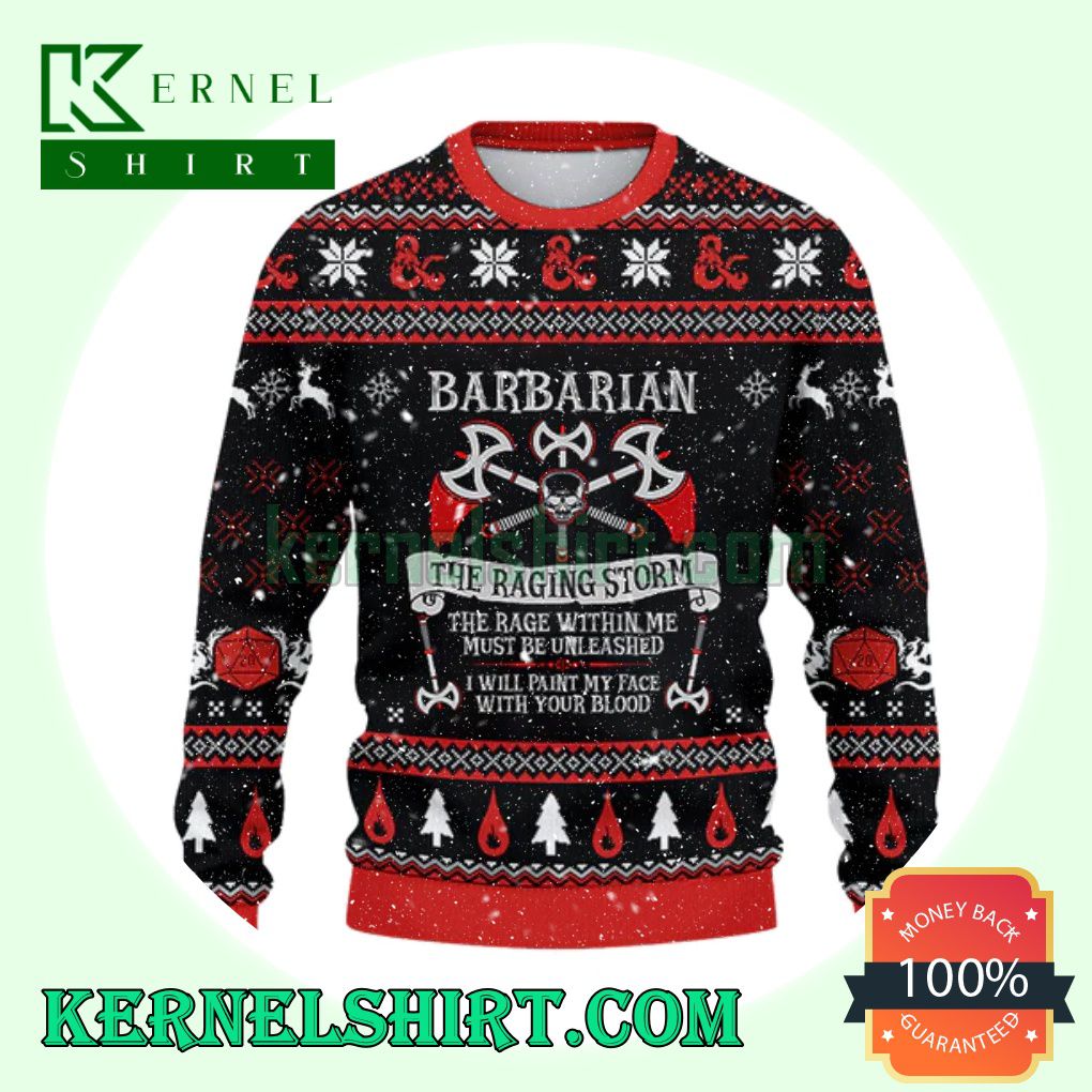Barbarian The Raging Storm D20 Dungeons Xmas Knit Sweaters