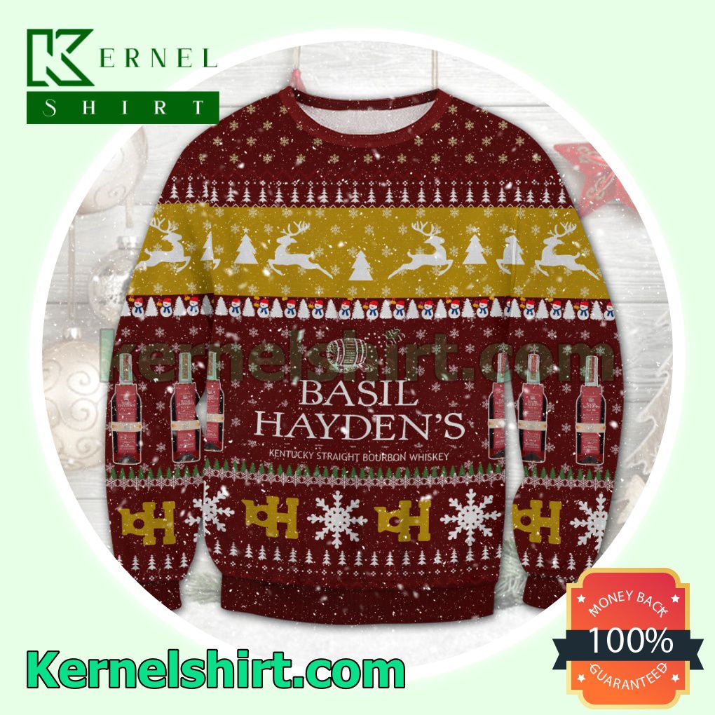 Basil Hayden's Dark Rye Kentucky Straight Bourbon Whiskey Knitted Christmas Sweatshirts