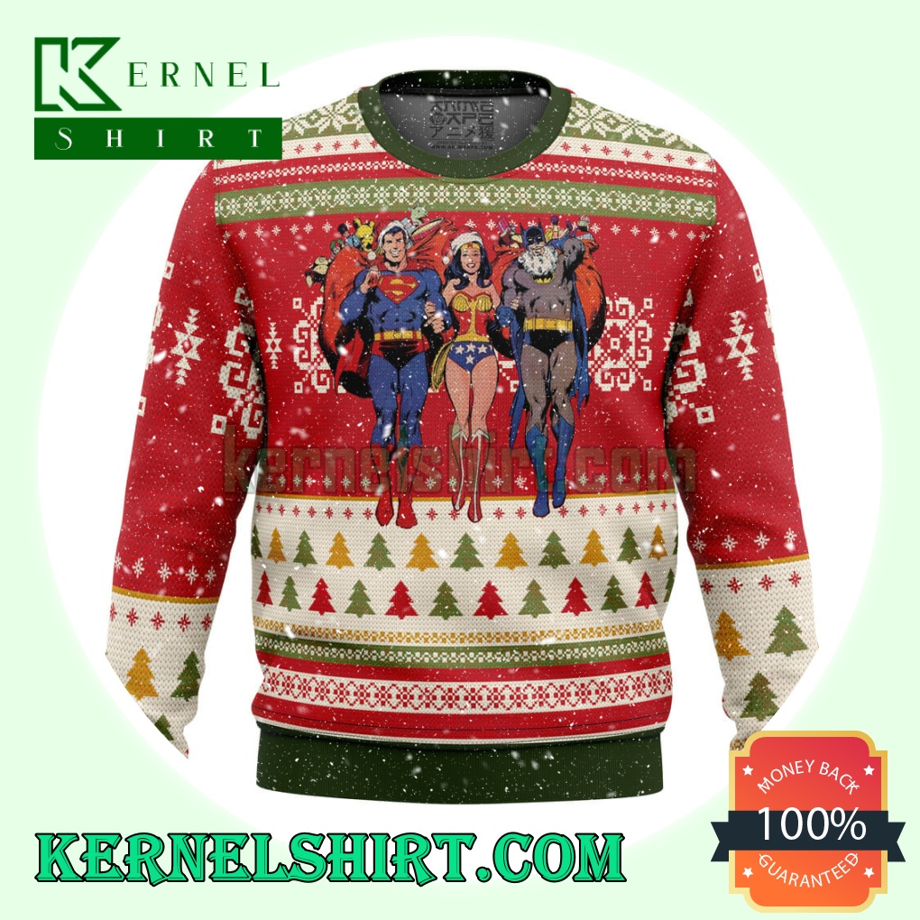Batman Superman Wonder Woman Dc Superheroes Knitting Christmas Sweatshirts
