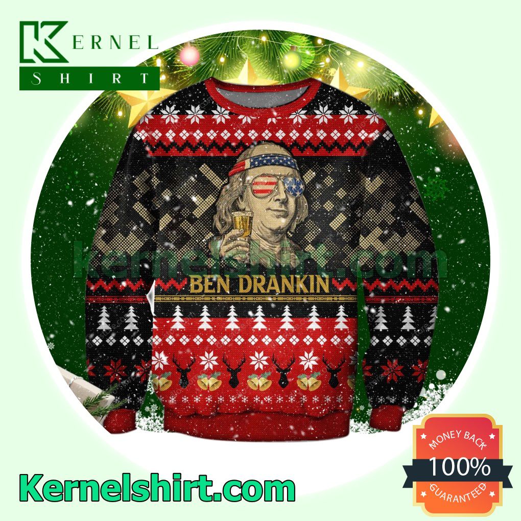 Ben Drankin 4th Of July Benjamin Franklin Poster Knitted Christmas Jumper