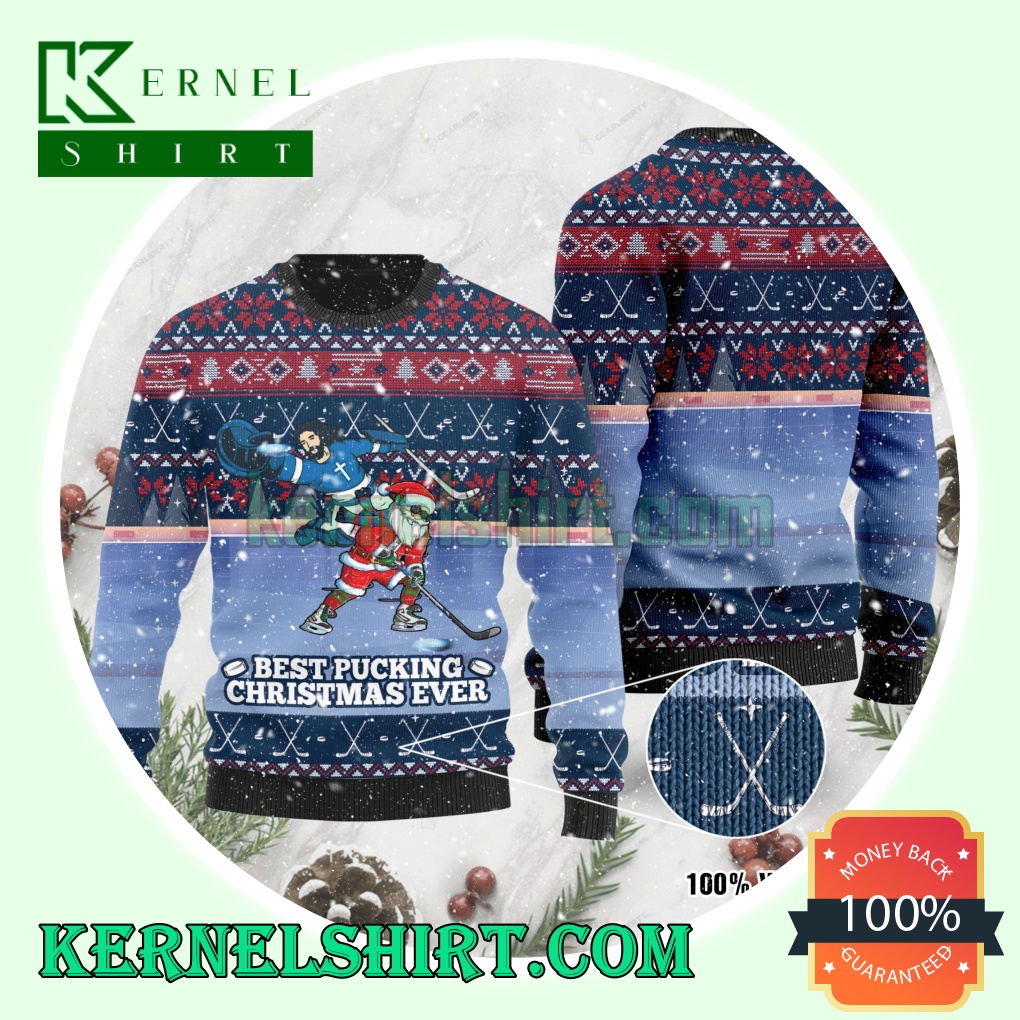 Best Pucking Christmas Ever Jesus And Santa Claus Knitting Christmas Sweatshirts