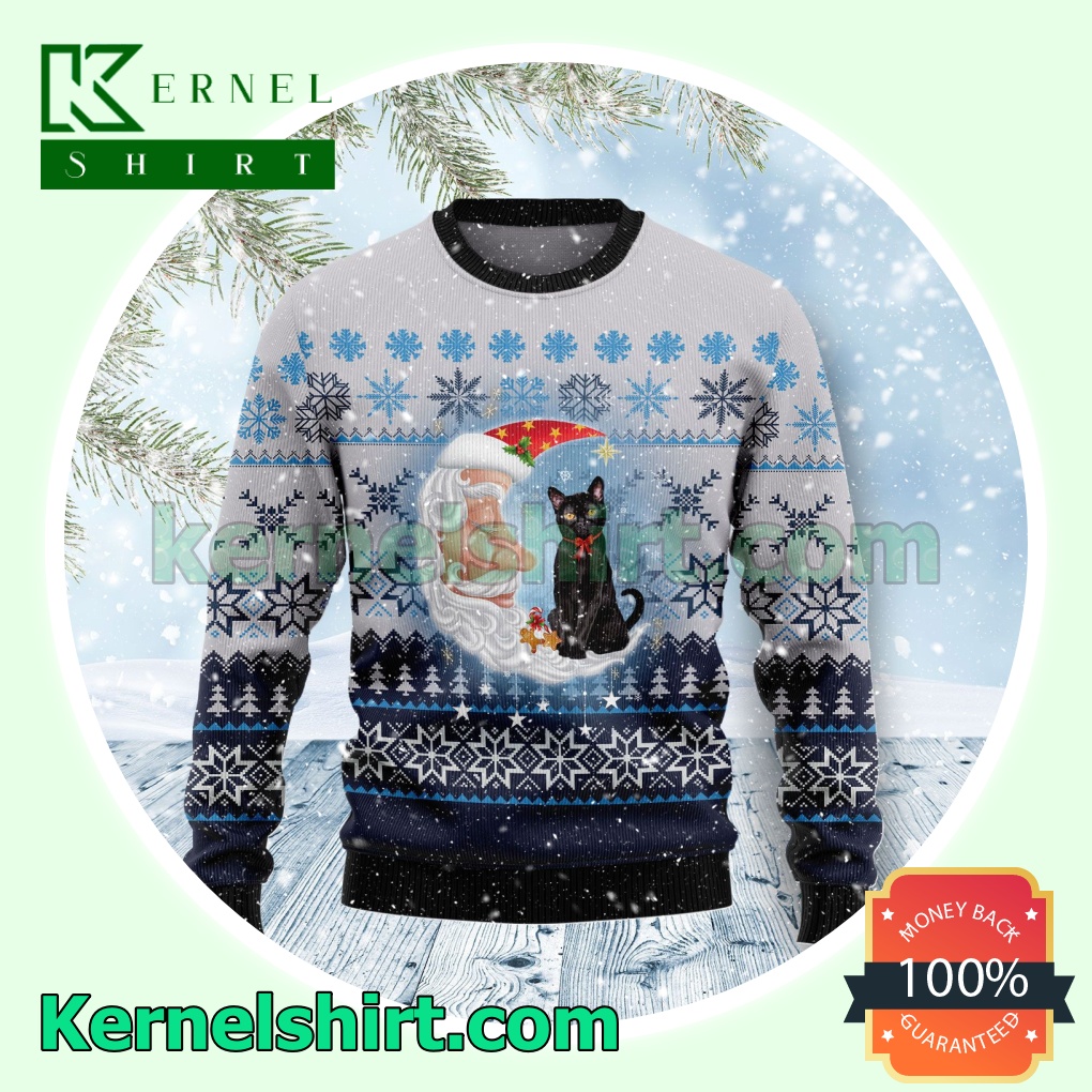 Black Cat Love Santa Moon Knitted Christmas Jumper