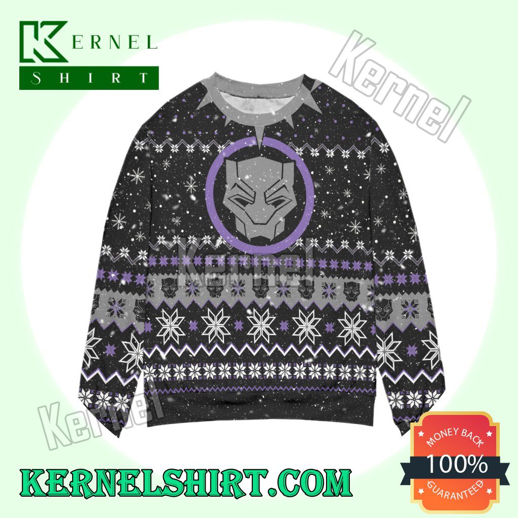 Black Panther Mask Wakanda Snowflake Knitted Christmas Sweatshirts