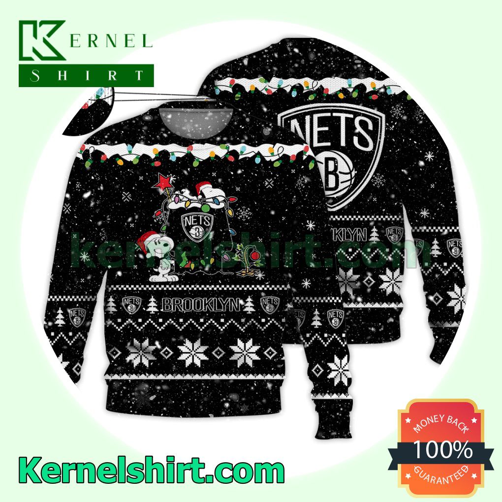 Brooklyn Nets Snoopy Dog House Xmas NBA Knitted Sweater