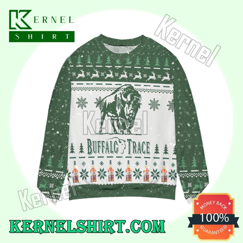 Buffalo Trace Kentucky Straight Bourbon Whiskey Reindeer Pine Tree Knitted Christmas Sweatshirts