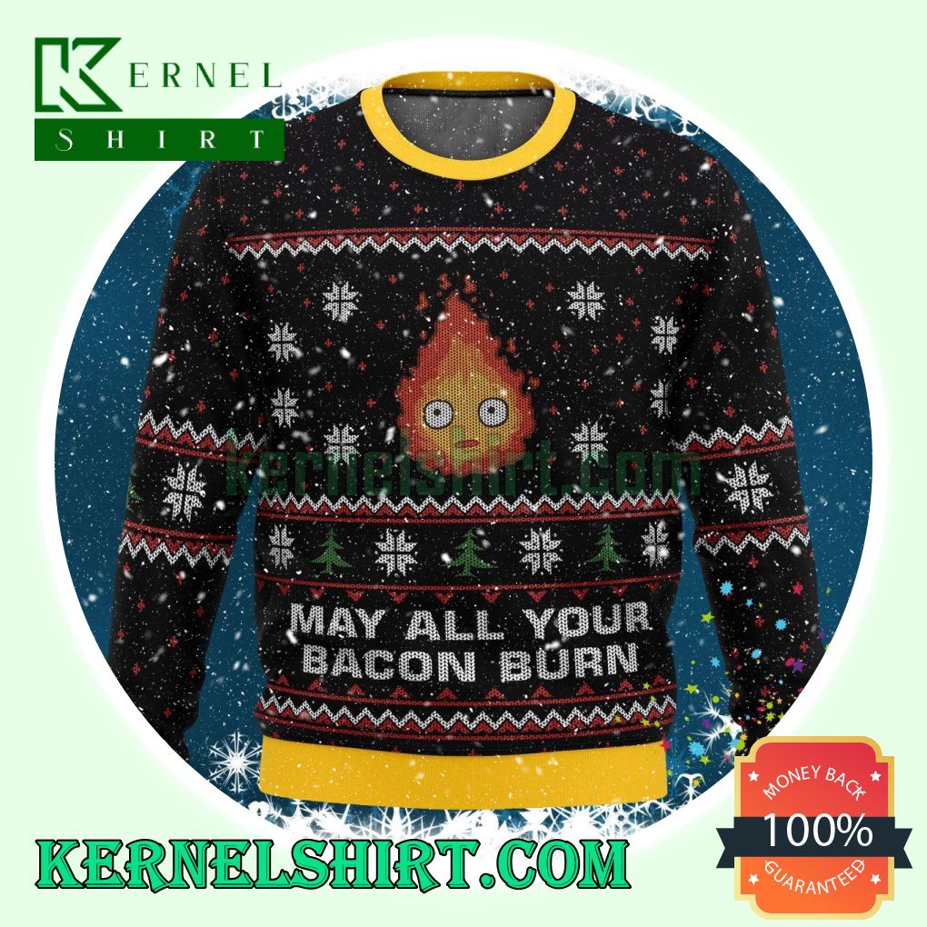 Calcifer Howl's Moving Castle May All Your Bacon Burn Knitting Christmas Sweatshirts