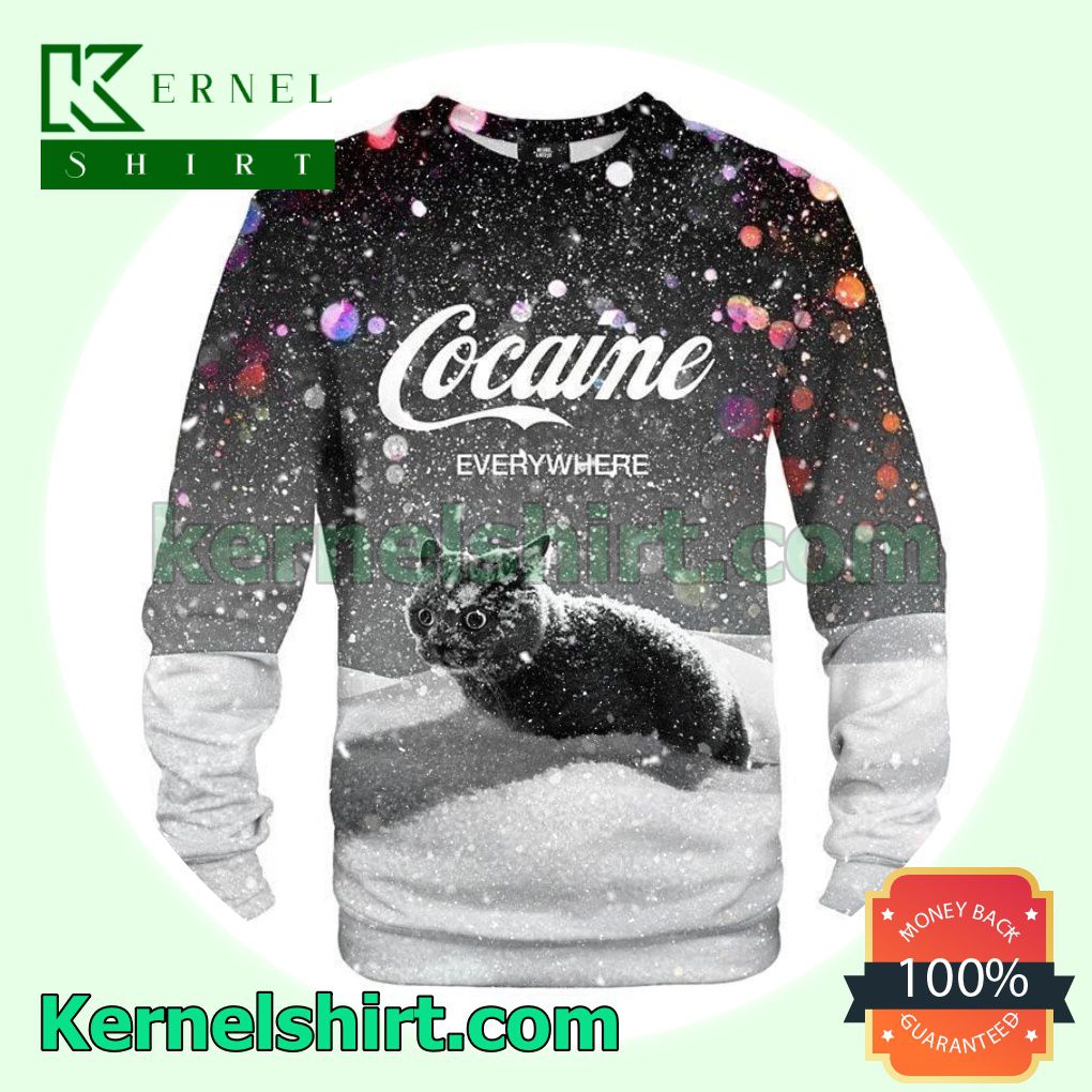 Cat Cocaine Everywhere Knitted Christmas Jumper