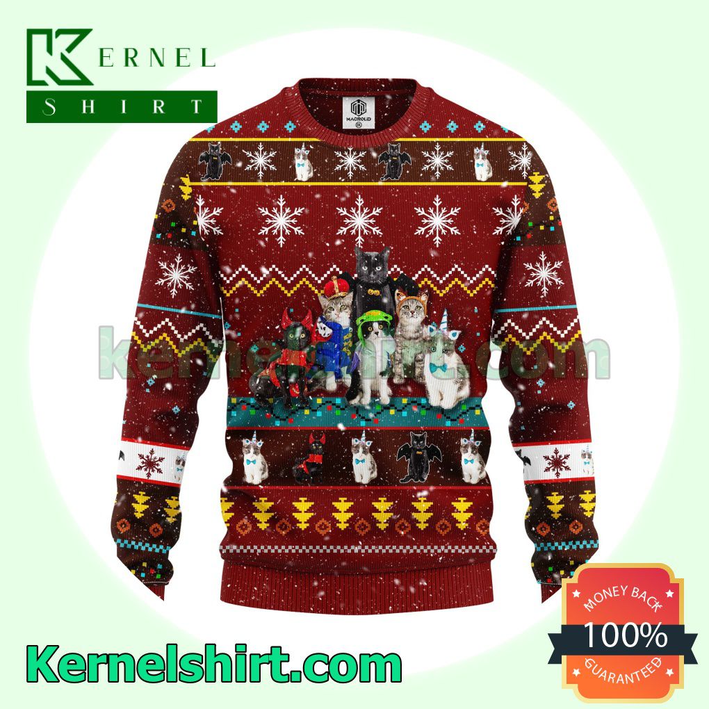 Cat Cute Family Noel Knitted Christmas Jumper