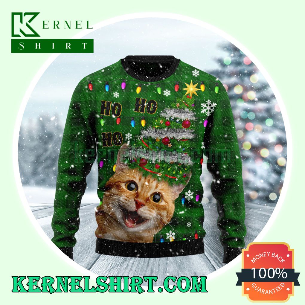 Cat Ho Ho Ho Knitting Christmas Sweatshirts