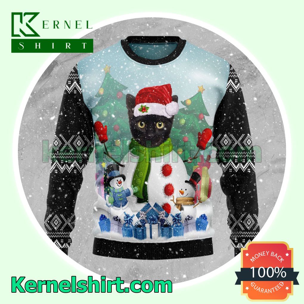 Cat Snowman Knitted Christmas Jumper