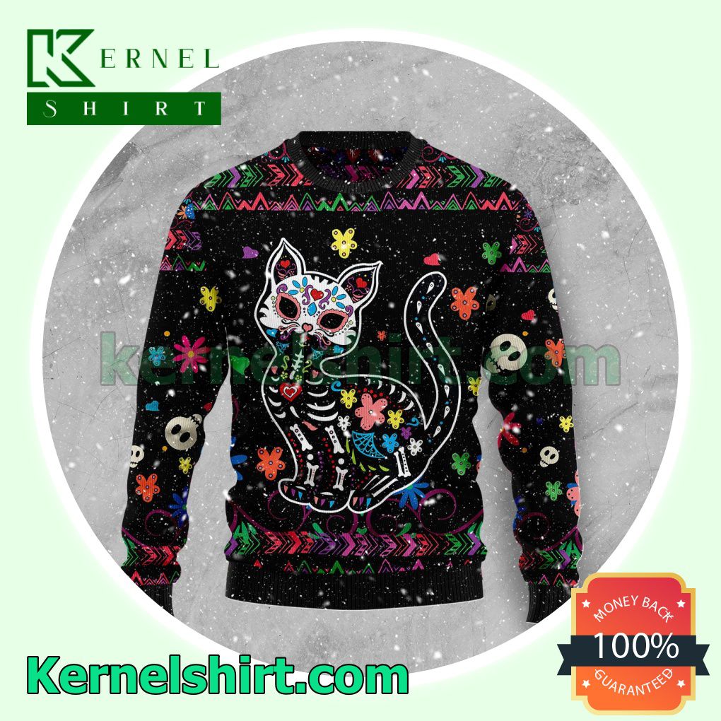 Cat Sugar Skull Knitted Christmas Jumper