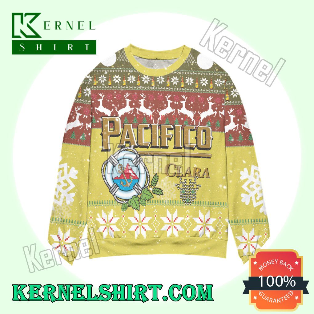 Cerveza Pacifico Clara Snowflake & Reindeer Knitted Christmas Sweatshirts