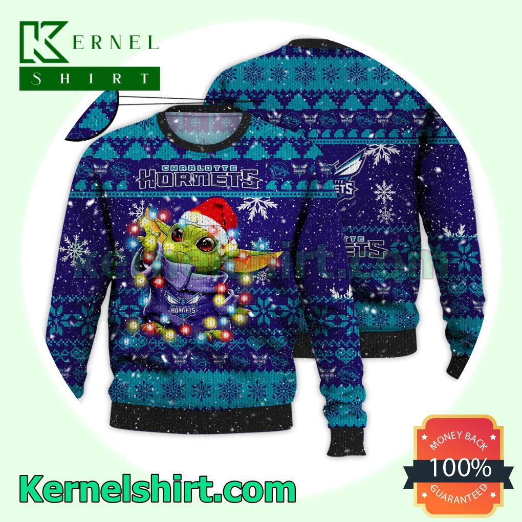 Charlotte Hornets Grogu NBA Xmas Knitted Sweater