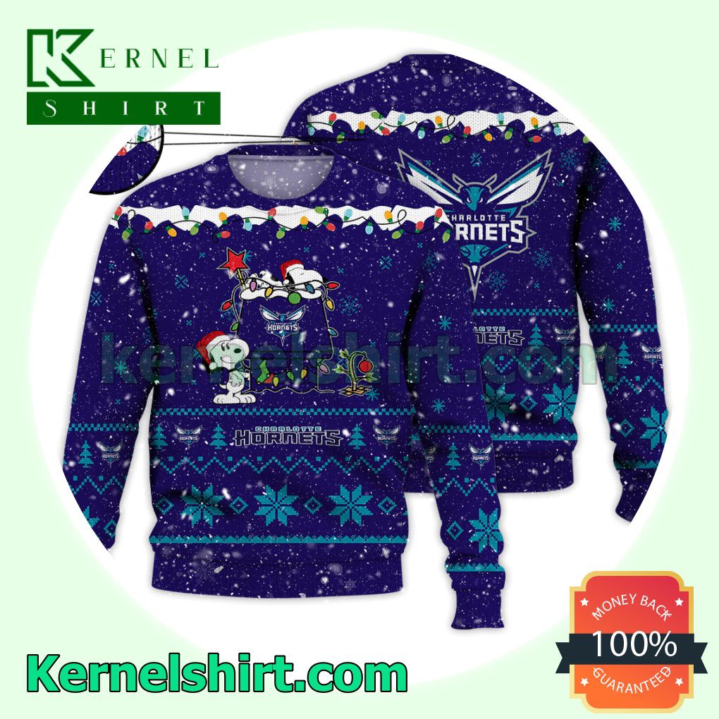 Charlotte Hornets Snoopy Dog House Xmas NBA Knitted Sweater