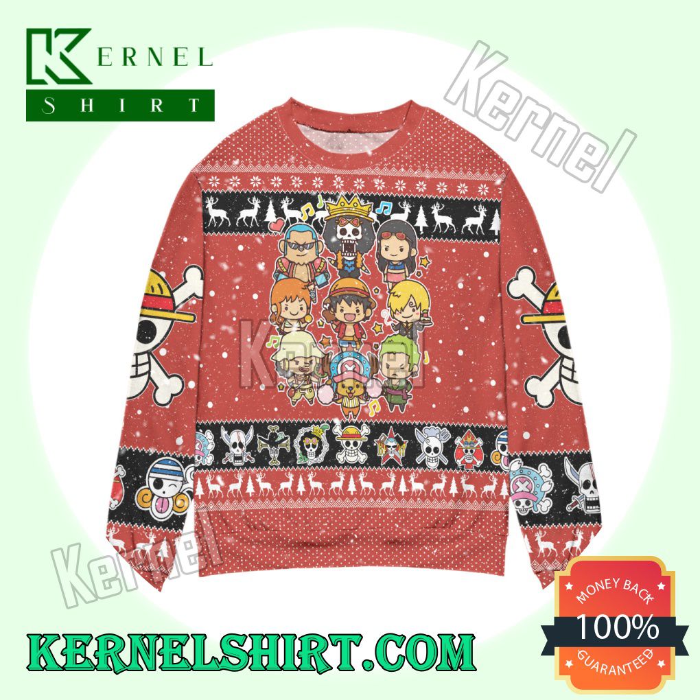 Chibi Version One Piece Snowflake Knitted Christmas Sweatshirts