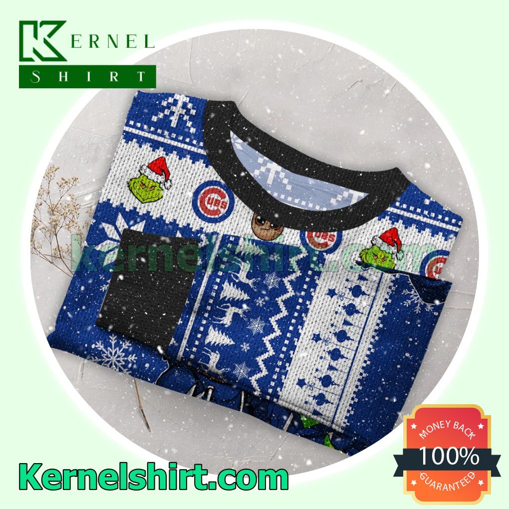 Chicago Cubs Baby Groot And Grinch Xmas Knitted Sweater MLB Lover a