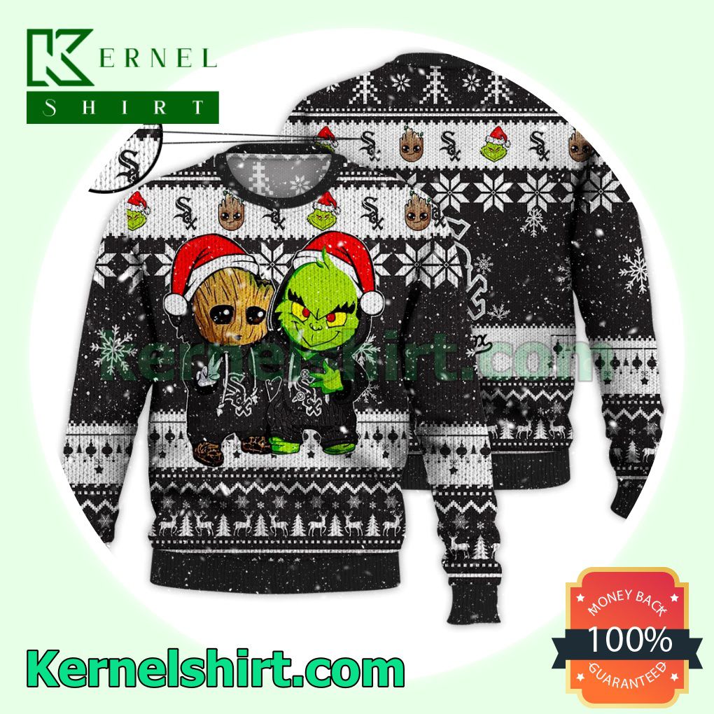 Chicago White Sox Baby Groot And Grinch Xmas Knitted Sweater MLB Lover