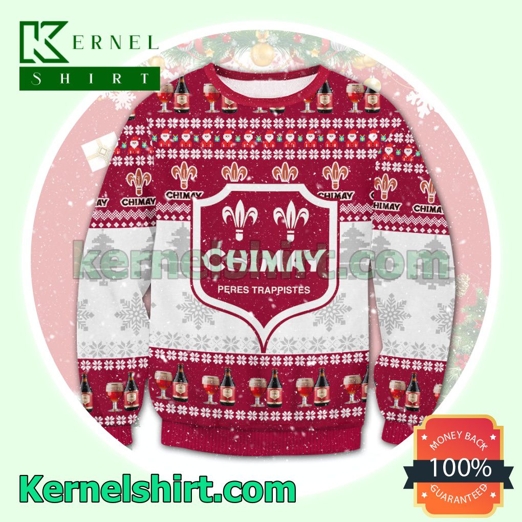 Chimay Blue Peres Trappistes Beer Santa Knitted Christmas Sweatshirts