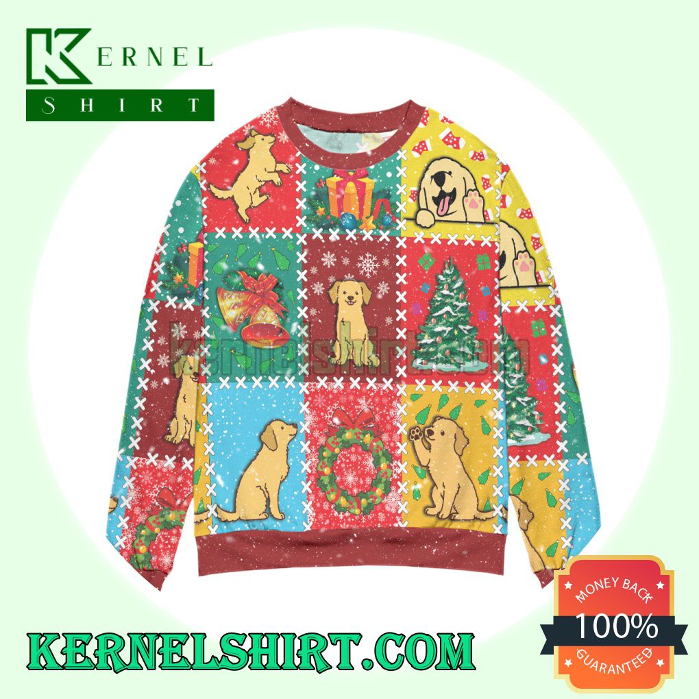 Christmas Holiday With Golden Retriever Knitting Christmas Sweatshirts