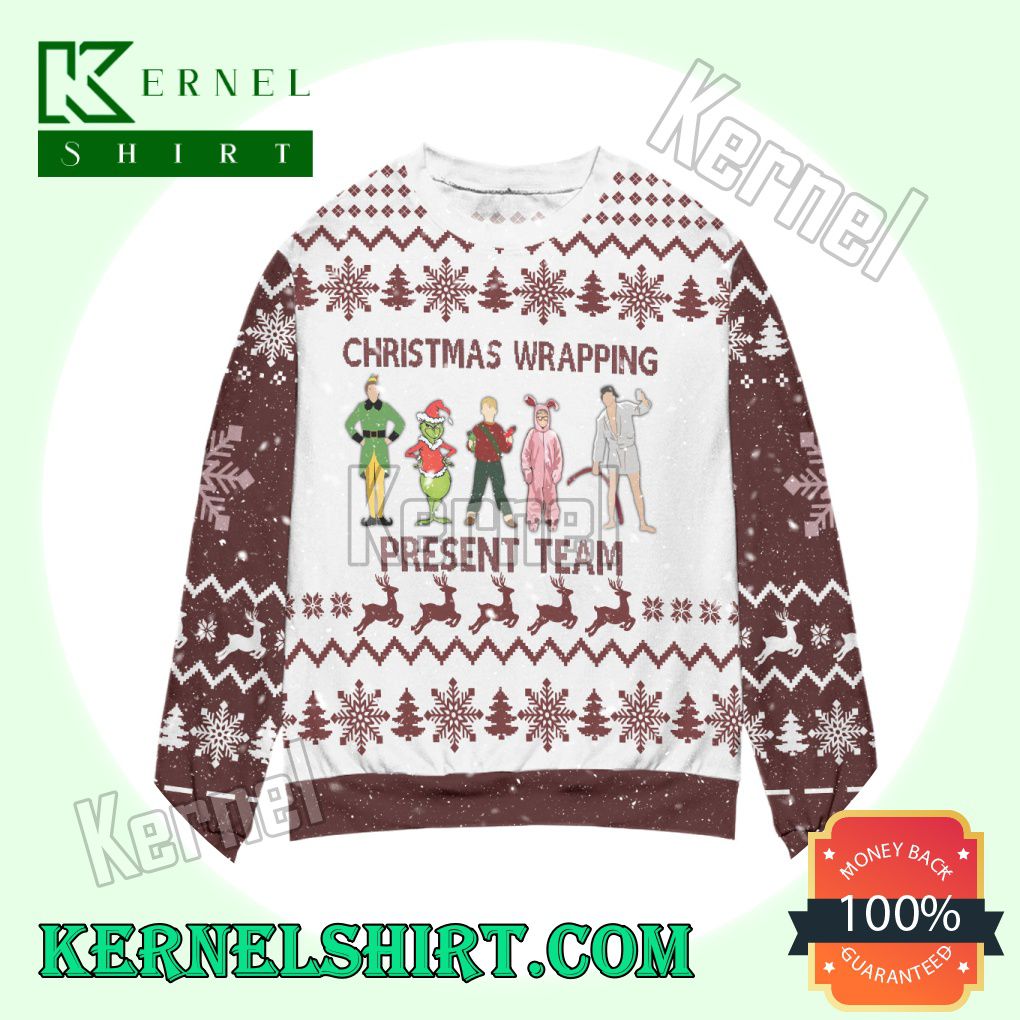 Christmas Wrapping Presents Team Grinch & Friends Reindeer Snowflake Knitted Christmas Sweatshirts