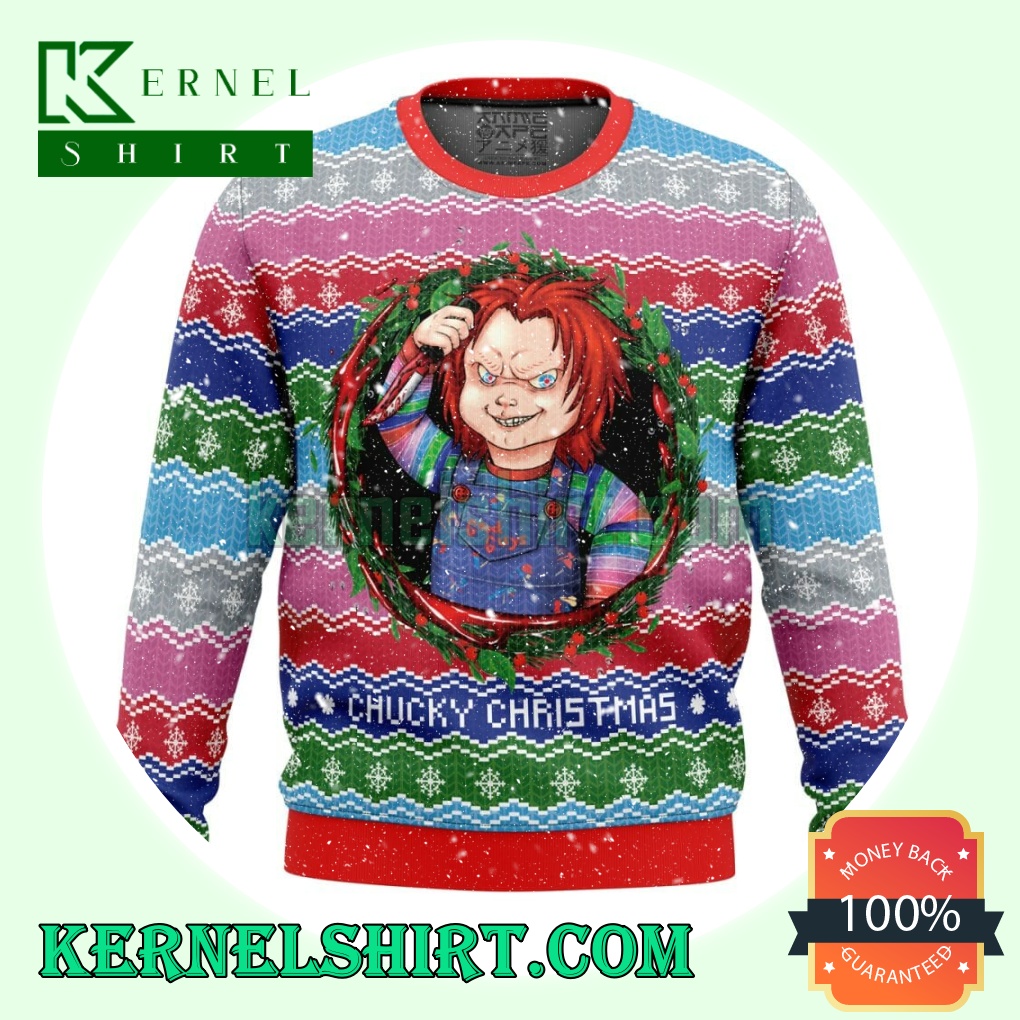 Chucky Child's Play Wreath Horror Movie Knitting Christmas Sweatshirts