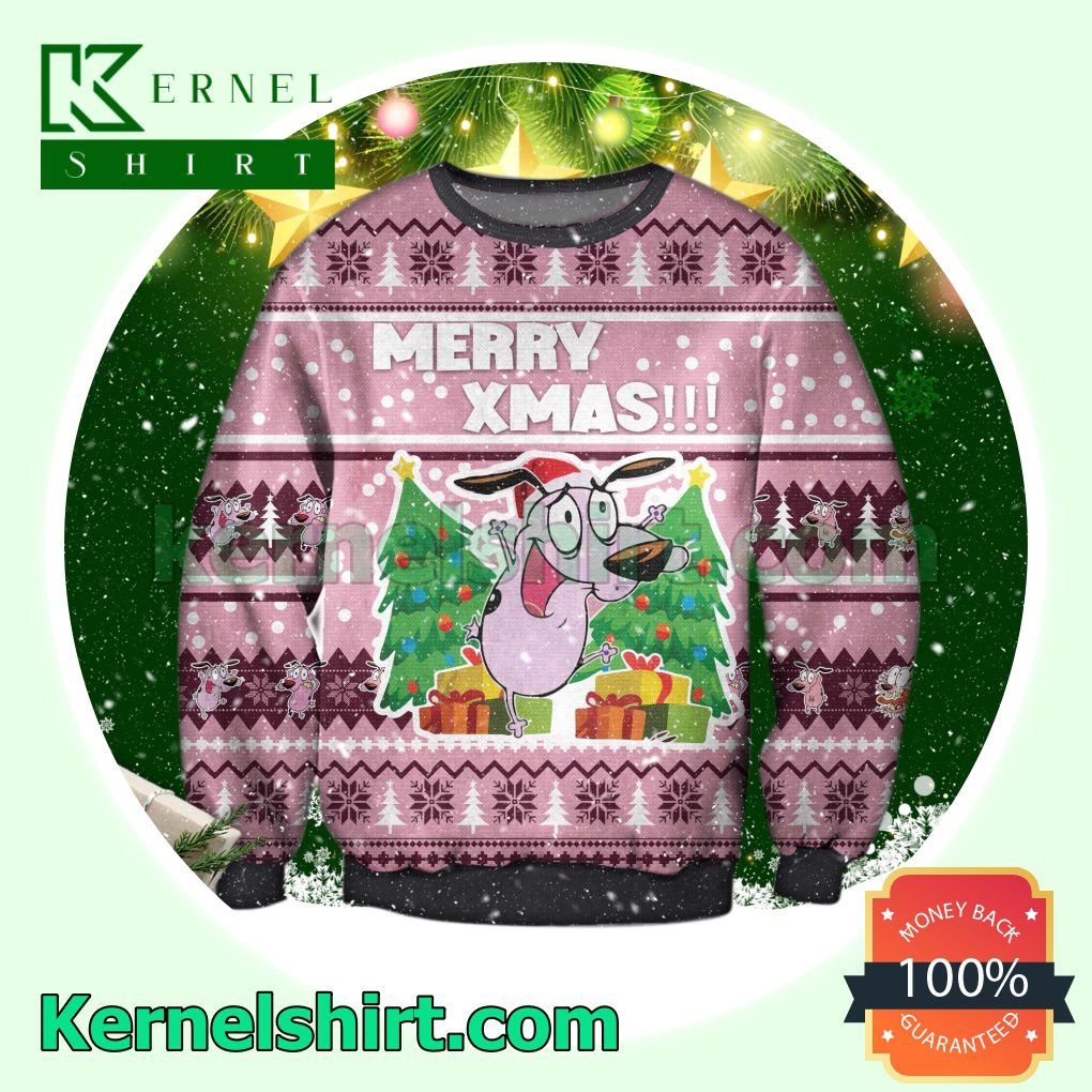 Courage The Cowardly Dog Merry Xmas Tree Xmas Knitted Sweaters