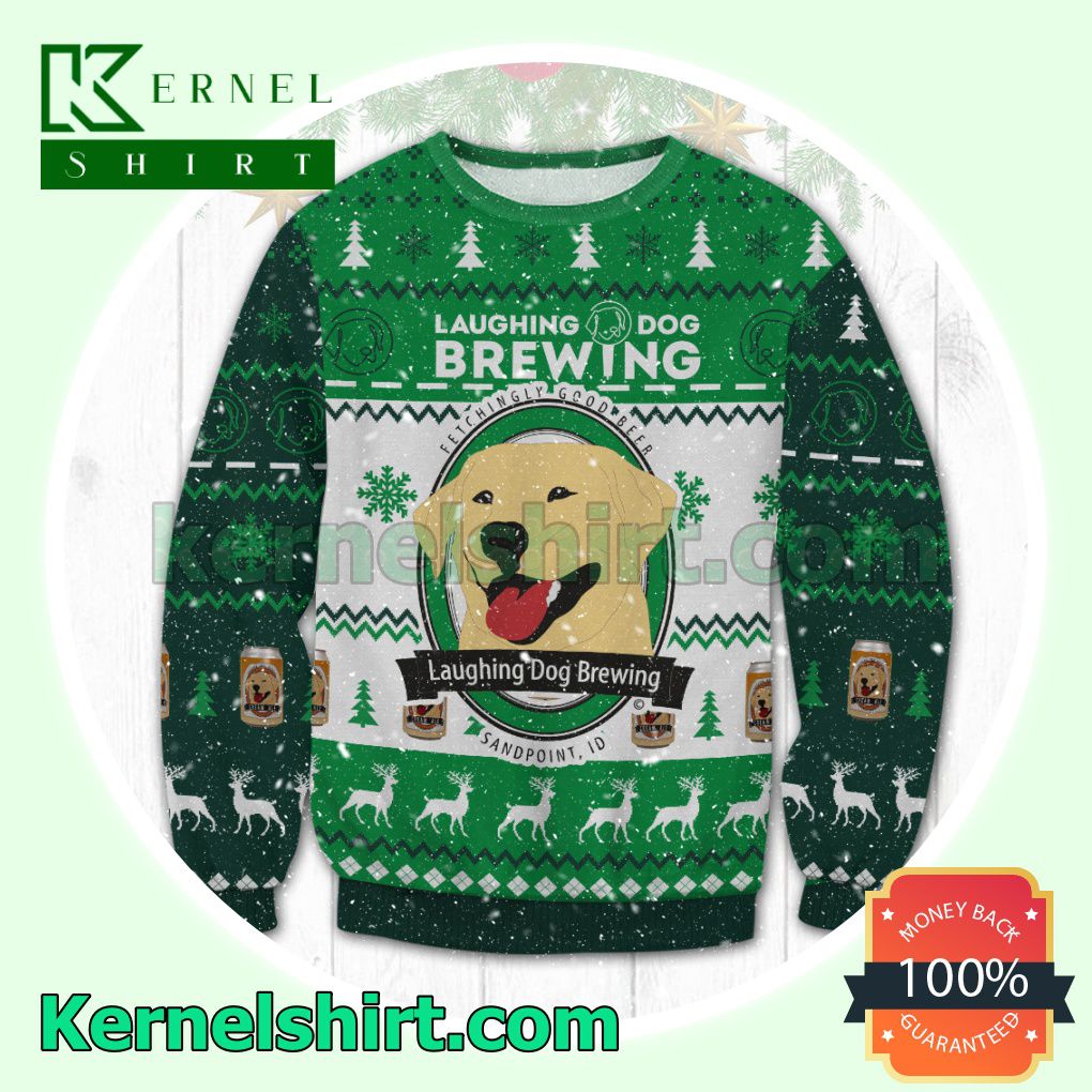 Cream Ale Laughing Dog Brewing Reindeer Knitted Christmas Sweatshirts