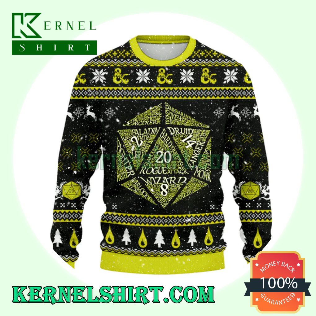 DND Dice D20 Dungeons Xmas Knit Sweaters