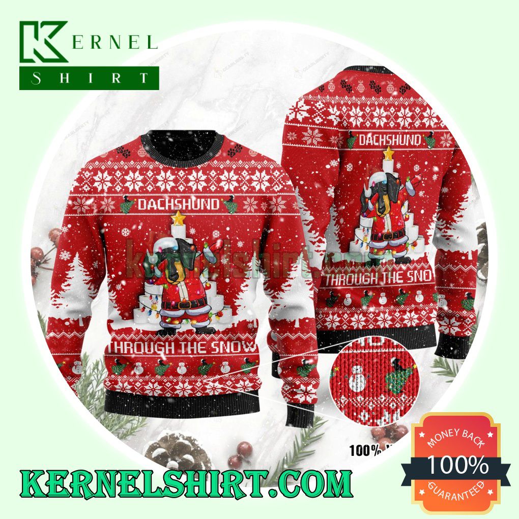 Dachshund Through The Snow With Toilet Paper Knitting Christmas Sweatshirts