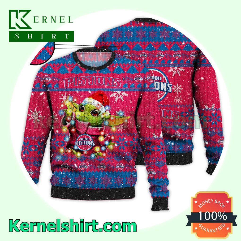 Detroit Pistons Grogu NBA Xmas Knitted Sweater