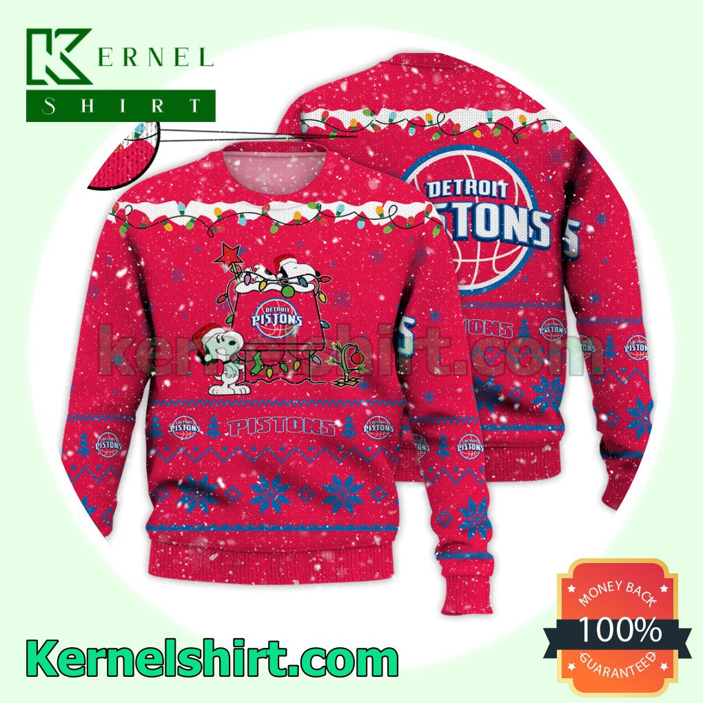 Detroit Pistons Snoopy Dog House Xmas NBA Knitted Sweater