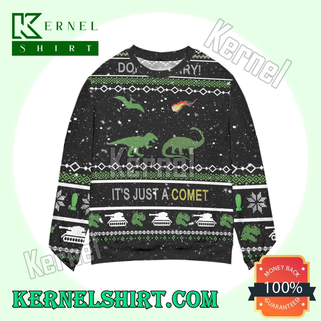 Dinosaur It's Just A Comet Knitted Christmas Sweatshirts