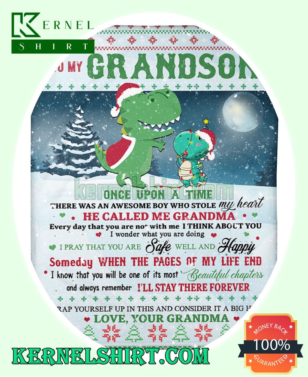 Dinosaur To My Grandson I'll Stay There Forever Christmas Fleece Blanket