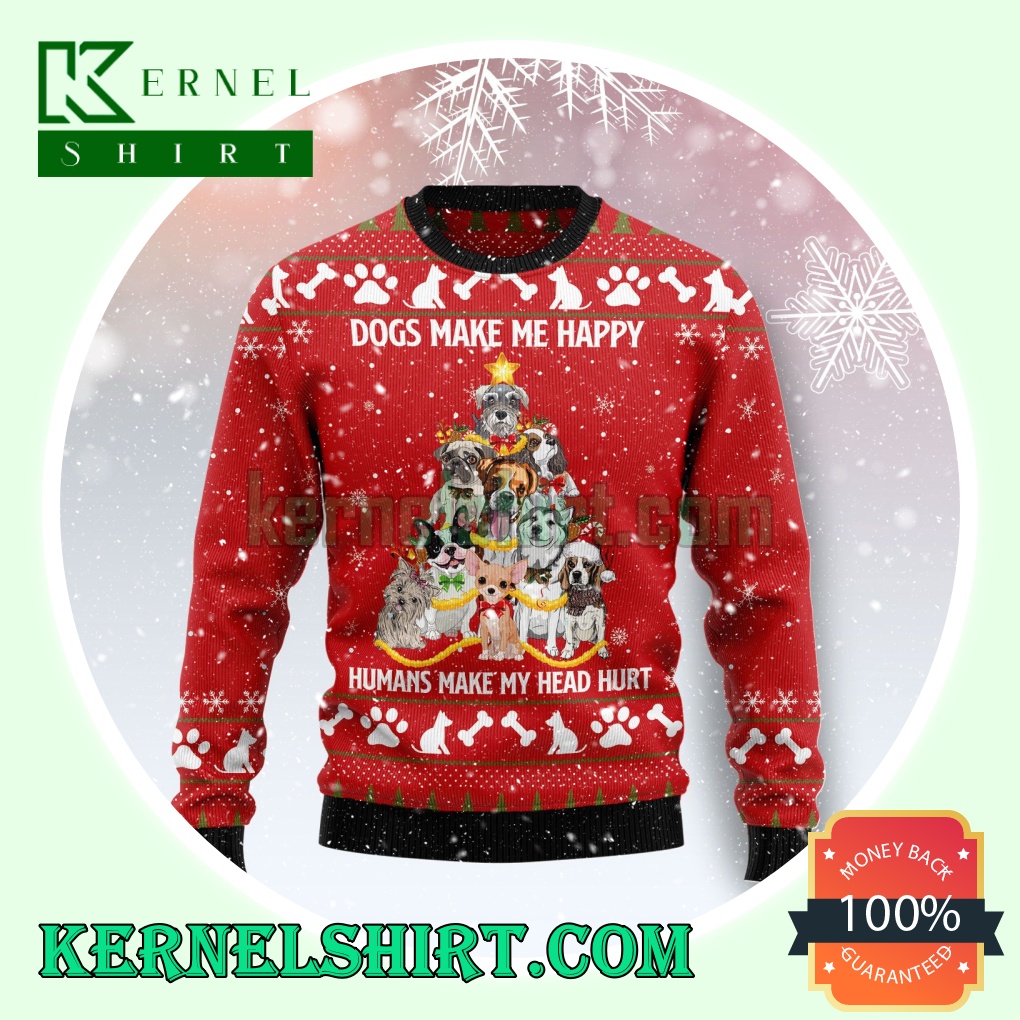 Dogs Make Me Happy Premium Knitting Christmas Sweatshirts
