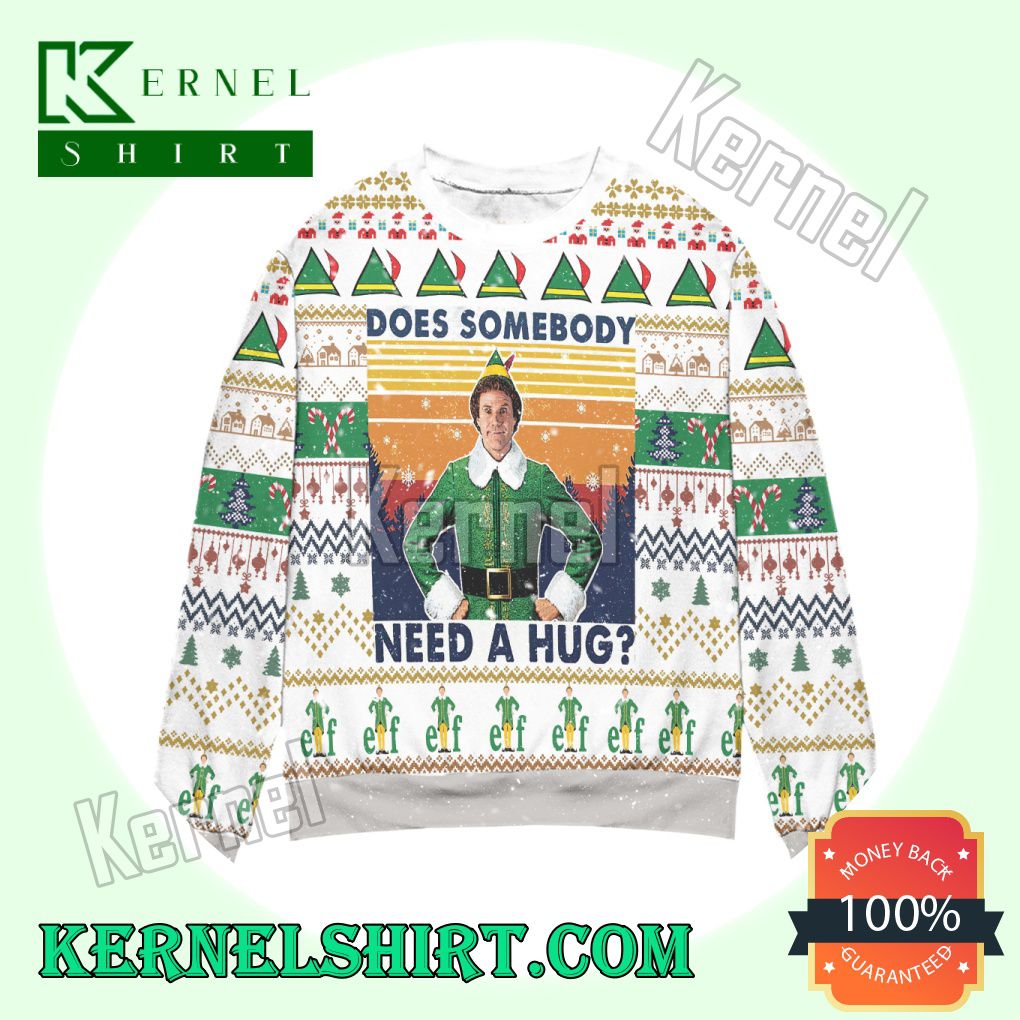 Elf Does Somebody Need A Hug Knitted Christmas Sweatshirts