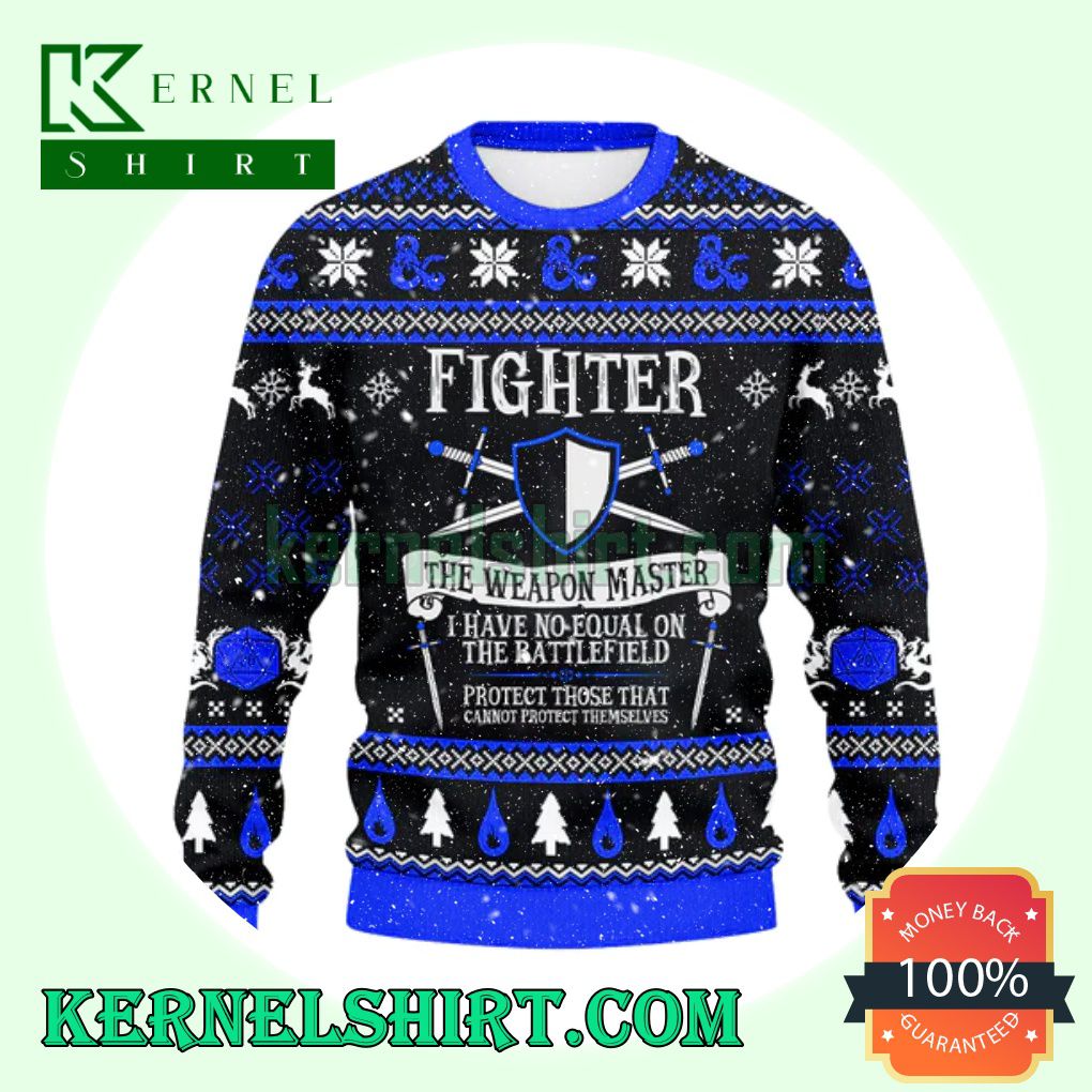 Fighter The Weapon Master D20 Dungeons Xmas Knit Sweaters