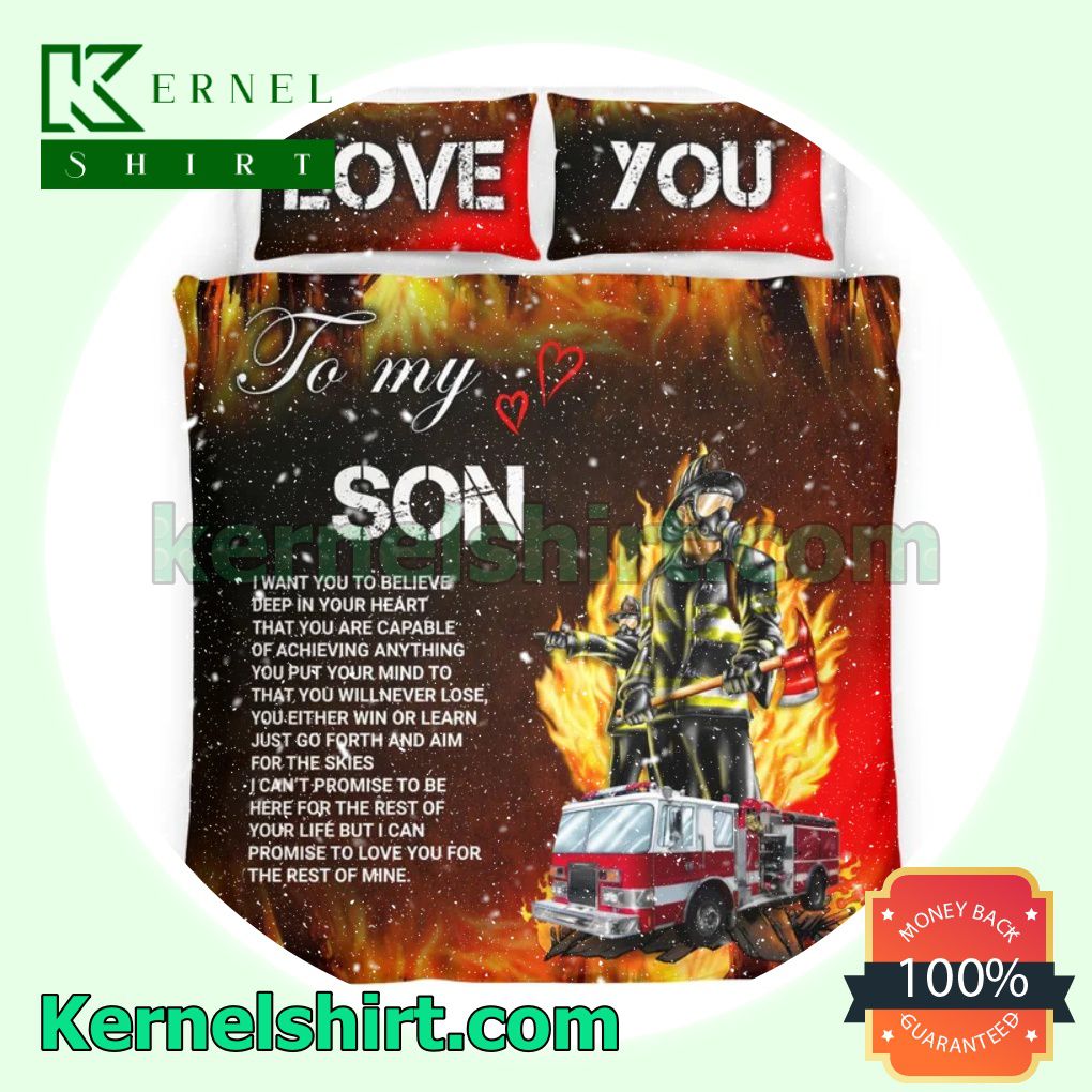 Firefighter Love You To My Son Baseball Duvet Sets a